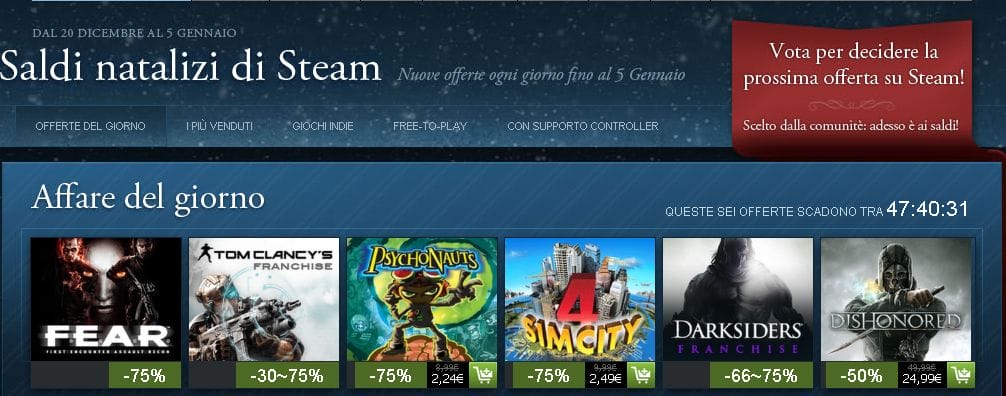 Partiti i saldi di Natale su Steam: giochi scontati fino a 75%!