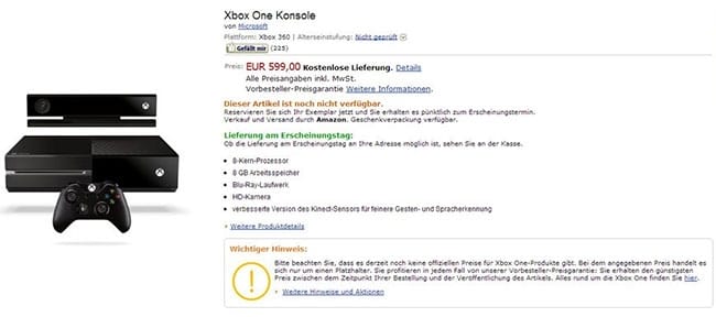 Xbox One news: 599€ per Amazon e region-locked
