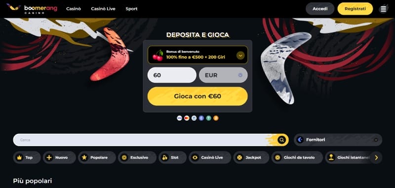 Casinò online dal vivo Boomerang