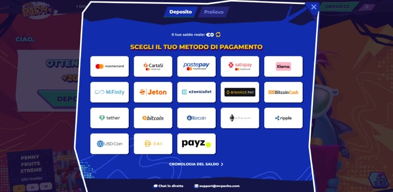 Depositare con Bitcoin su MrPacho