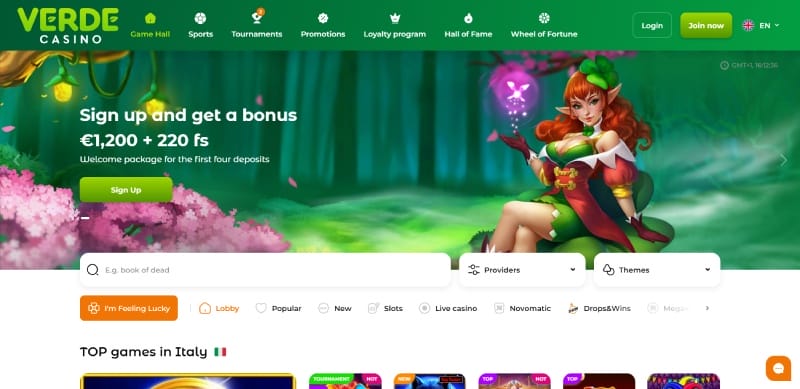 Verde Casino Homepage