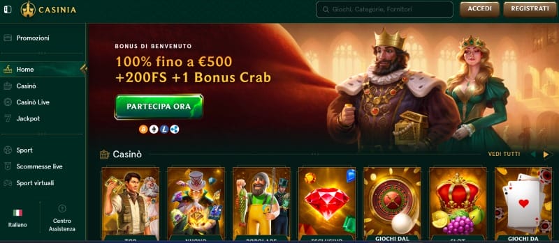Homepage del Casinò Casinia