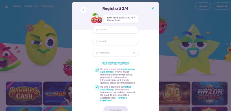 Registrazione al casinò Nomini