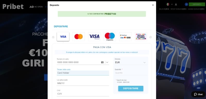 Depositi del casinò Pribet