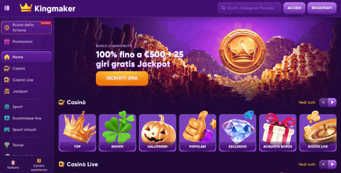 Kingmaker: scommesse sportive in un casinò con cashback Italia