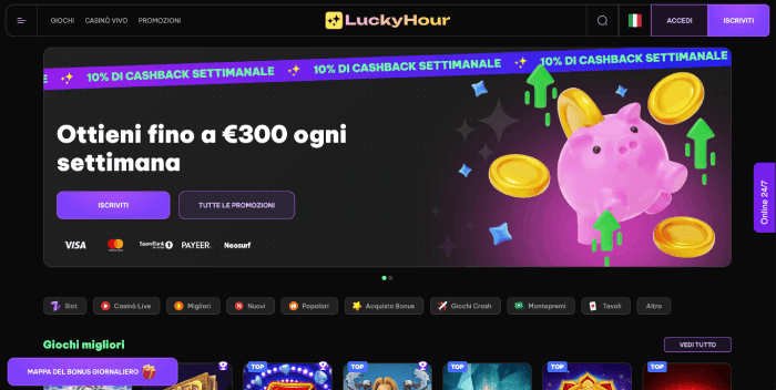 Luckyhour: Miglior casinò italiano con soldi veri per RTP
