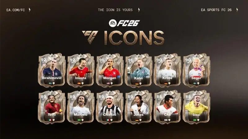EA Sports FC 26: ecco le 12 nuove Icone tra cui Totti, Chiellini e Ibrahimovic