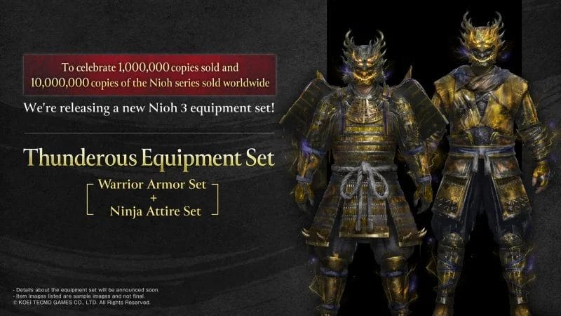 nioh 3 celebra il milione di copie regalando l8217armatura tonante e la tenuta ninja tonante da Gamerbrain.net nioh 3 celebra il milione di copie regalando l8217armatura tonante e la tenuta ninja tonante